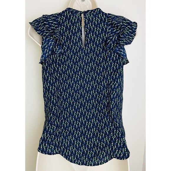 Ann Taylor Floral Blouse Women’s Top Size XXS Petite Blue Ruffles Cap Sleeve - Picture 3 of 5
